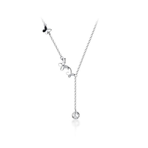 [Richight]純銀製かわいいミニバタフライ(蝶々)長さ調整Y字ネックレス、レディースシンプル可愛いSilver925シルバーCZジルコニア小さな蝶ショートネックレス