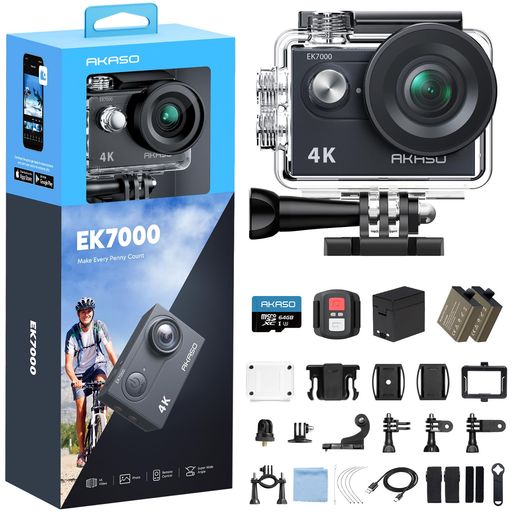 AKASO 動き写真器 EK7000 4K 2000万絵素 64GB記憶装置歌留多付き添い人 水中写真器 無線LAN積み上げる 外の方マイクロホン相応う 40M雨合羽 HDMI最終生産物 170度広角水晶体 遠隔操作付き添い人 1050mAh蓄電池2個付き添い人 動きカム