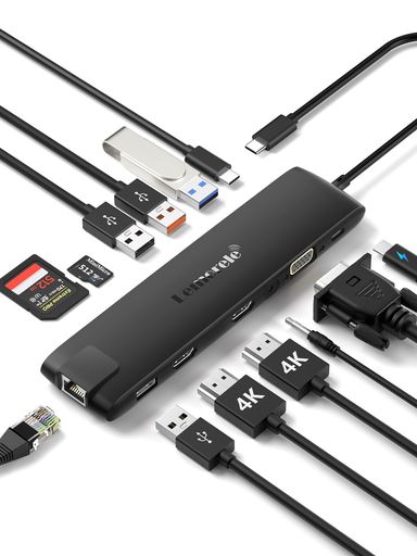 LemoreleドッキングステーションMSTUSBCハブ13-IN-1LemoreleUSB3.0ハブ2HDMI4K@30HzHDMI出力VGA3.5mmサウンドポート