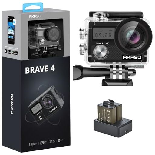 動き写真器 AKASO Brave4-4Kウェアラブルカメラ 2000万絵素 EIS手ブレ手を加える 5倍望遠レンズ 無線LAN積み上げる 外の方マイクロホン相応う 水中写真器 30M雨合羽 広角水晶体 HDMI最終生産物 1050mAh*2 動きカム 小型