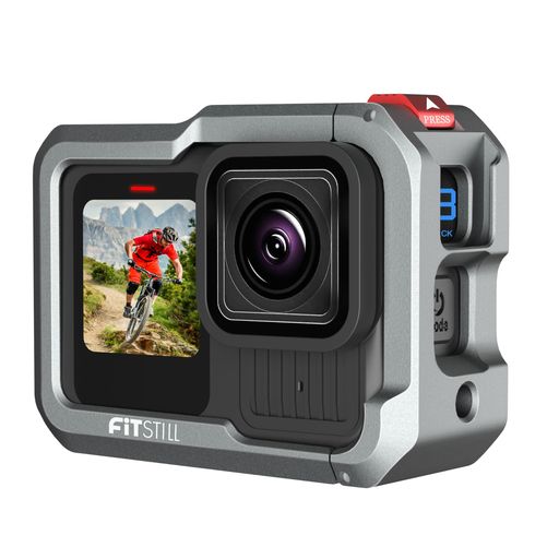 FiTSTILLアルミニウムメタルケージフレームハウジングGoProHero13Hero12Hero11Hero10Hero9用ブラックレンズプロテクターダブルコールドシュービデオライトに繋ぎ合わせるマイクロホン写真機保護すること入れもの