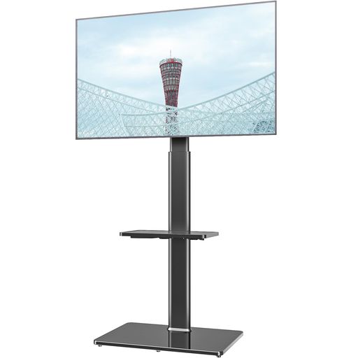 ユニバーサルフロアTVスタンド19～43インチフラットスクリーンTV用マウント、100度回転、高さおよび傾斜機能の調節可能、2つの棚)