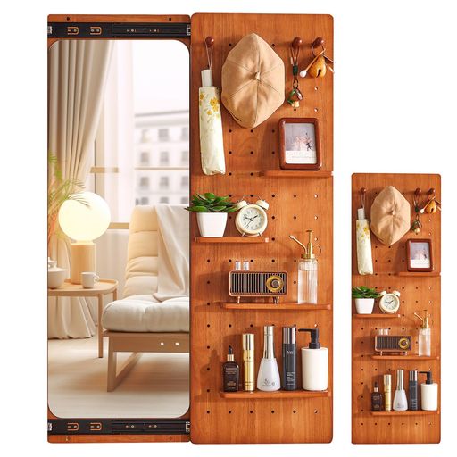 【新品】水滴型木目調全身鏡 150×70cm 北欧風 飛散防止 全身鏡水滴型 姿見鏡木目調スタンドミラー 壁掛けミ150*70CM