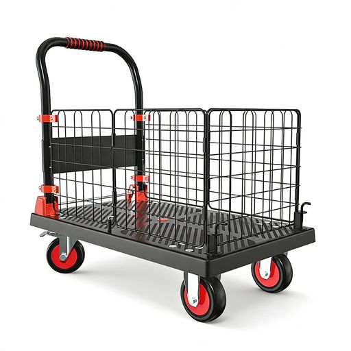cxyin-homeカゴ台車落下防止柵付き110x65x89cm耐荷重300kg作業用手袋付き大型手押しメッシュ台車ストッパー付き取り外せる柵メッシュカゴ折りたたみ網篭車TPRキャスターコンパクトハンドルカ…