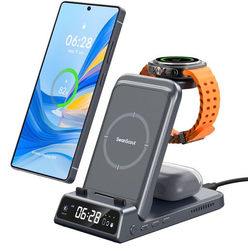 【GalaxyWatch専用】3in1ワイヤレス充電器、GalaxyWatch8/Ultra/7/6/5/4対応、ギャラクシーウォッチ充電器、SamsungS26/S25/S24/S23/S22/Z