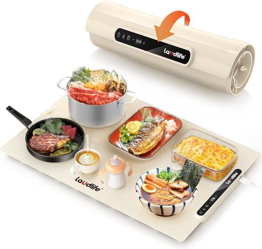 Laudlife保温プレート【王道雑誌で紹介】食品保温プレート7段階の温度調整40°C～100°Cフードウォーマープレートホットプレート多機能食品断熱ボード収納袋付きチャイルドロック折りたた…