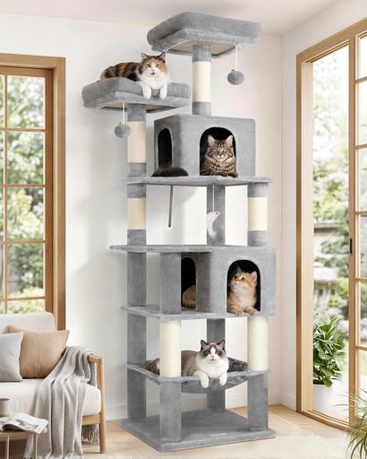 Globlazerキャットタワー大型猫用中型猫用据え置き多機能猫タワー2つ広々としたの猫ハウス柔らかくて大きなハンモック2つ取り外し可能なクッション付きの展望台3つポンポンおもちゃ6つ…
