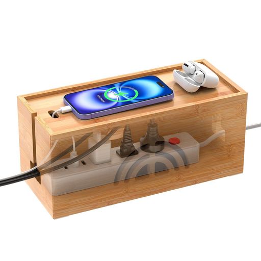 Pezin&Hulinケーブル収納ボック電源タップ収納竹製コンセントボックス幅30x奥行13x高さ13cm副28.5cmまでのコンセント収納出来組立不要簡単に使えるナチュラル