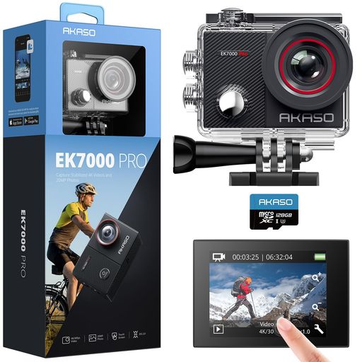AKASO EK7000 Pro 動き写真器 4K 2000万絵素 128GB SD歌留多嘱する タッチパネル式 Type-C外の方マイクロホン相応う 手ブレ手を加える WIFI積み上げる 広角水晶体 40m雨合羽 水中写真器 HDMI最終生産物 運動競技写真器
