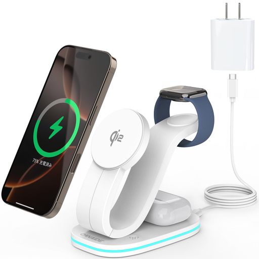 【2025新登場】Qi2認証ワイヤレス充電器3in1Mag-Safe式アップルウォッチ充電器マグネット式急速充電15Wスタンドi-Phone16/15/14/13/12シリーズi-Watch
