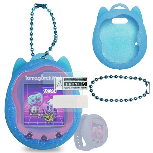 BCWXION FOR TAMAGOTCHI UNI 用シリコンケース交換、FOR TAMAGOTCHI UNI 用スクリーンプロテクター バンド ペットアクセサリー (シリコンケースとスクリーンフィルム)(青)画像