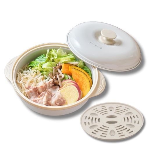 ケヴンハウン(Kevnhaun) 範囲食麺麭深型 ベージュ 範囲で顎で焼き目ができる せいろ 蒸し器 範囲鍋 フッ素上塗り 蒸し皿付き添い人 寄せ集め 1台7役 一人暮らし 魚焼き 食べ物屋 陰電子レン…