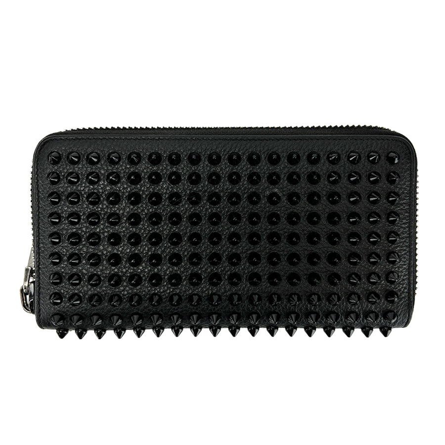 【Christian Louboutin】クリスチャンルブタン 1165044 パネトーネ スタッズ ラウンドジッパー 黒いこと/赤いこと なめし革 長紙入れ 【貨物輸送無料】【中古】
