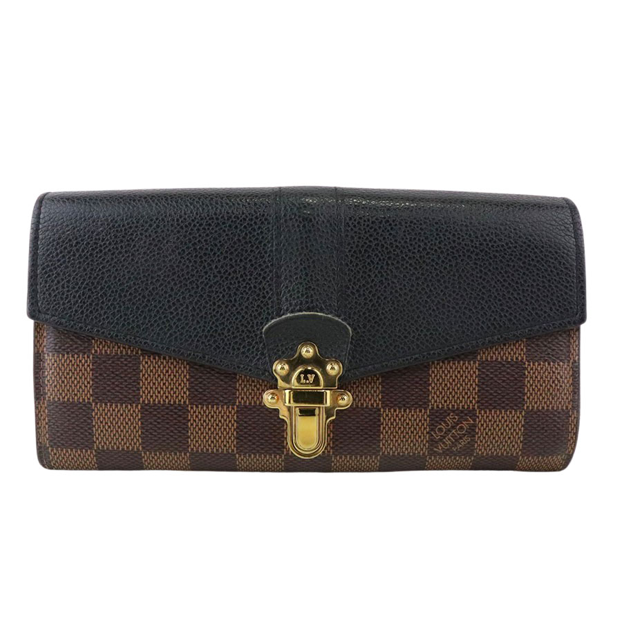 【LOUIS VUITTON】LV ルイヴィトン N64449 ポルトフォイユ・クラプトン ノワール ブラウン ブラック ダミエ キャンバス/レザー 長財布【送料無料】【中古】