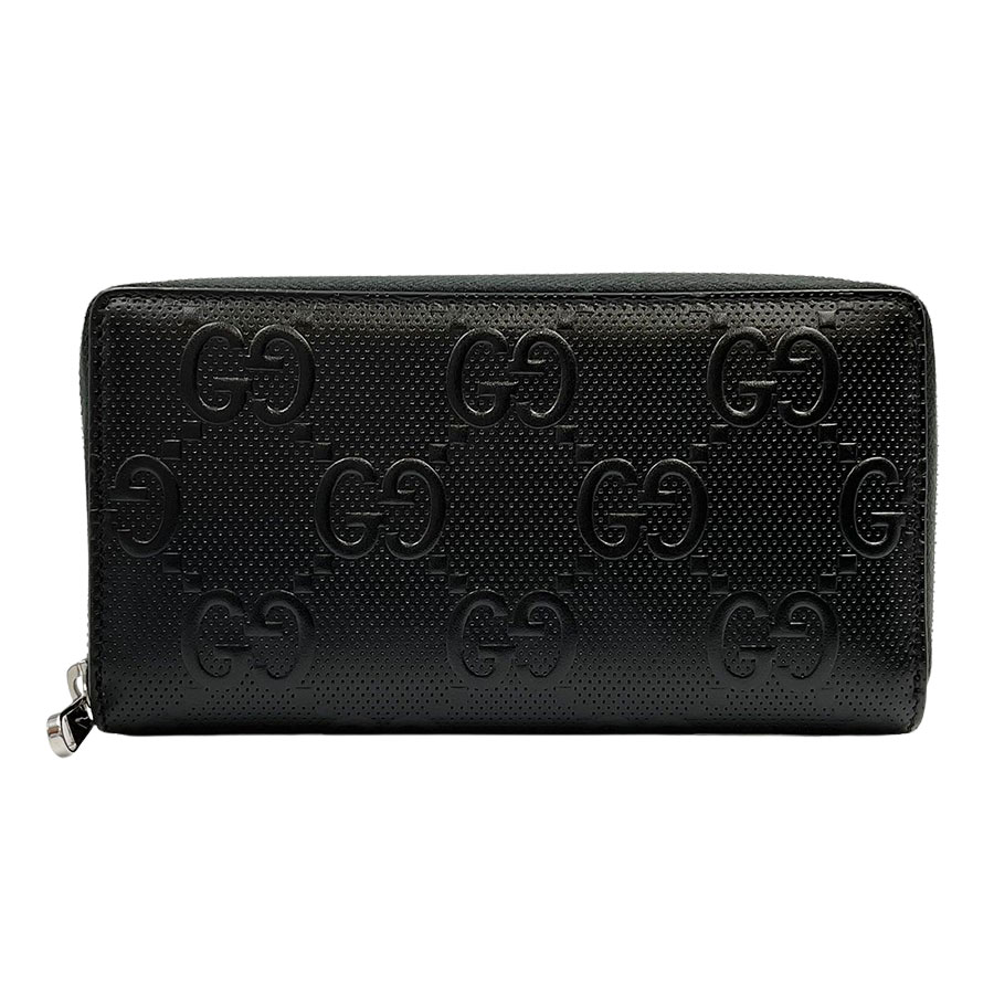 【GUCCI】グッチ GGエン元締め ラウンドジップウォレット  625558 1W3AN 1000 黒いこと GGエンボスレザー ラウンドジッパー長紙入れ【貨物輸送無料】【中古】