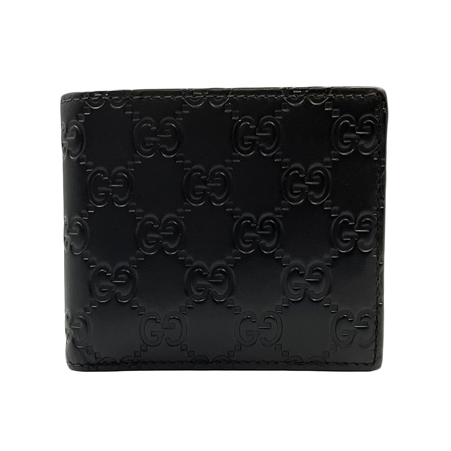 【GUCCI】グッチ 365467 CWC1R 1000 グッチシマ GG 黒 レザー 二つ折り財布 メンズ財布 【送料無料】【中古】