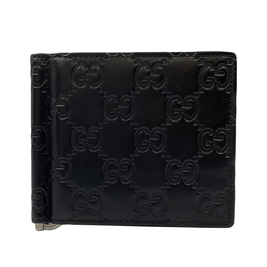 【GUCCI】グッチ 170580 CWC1N 1000 グッチシマ GG 黒 レザー 二つ折り財布/マネークリップ メンズ財布 【送料無料】【中古】