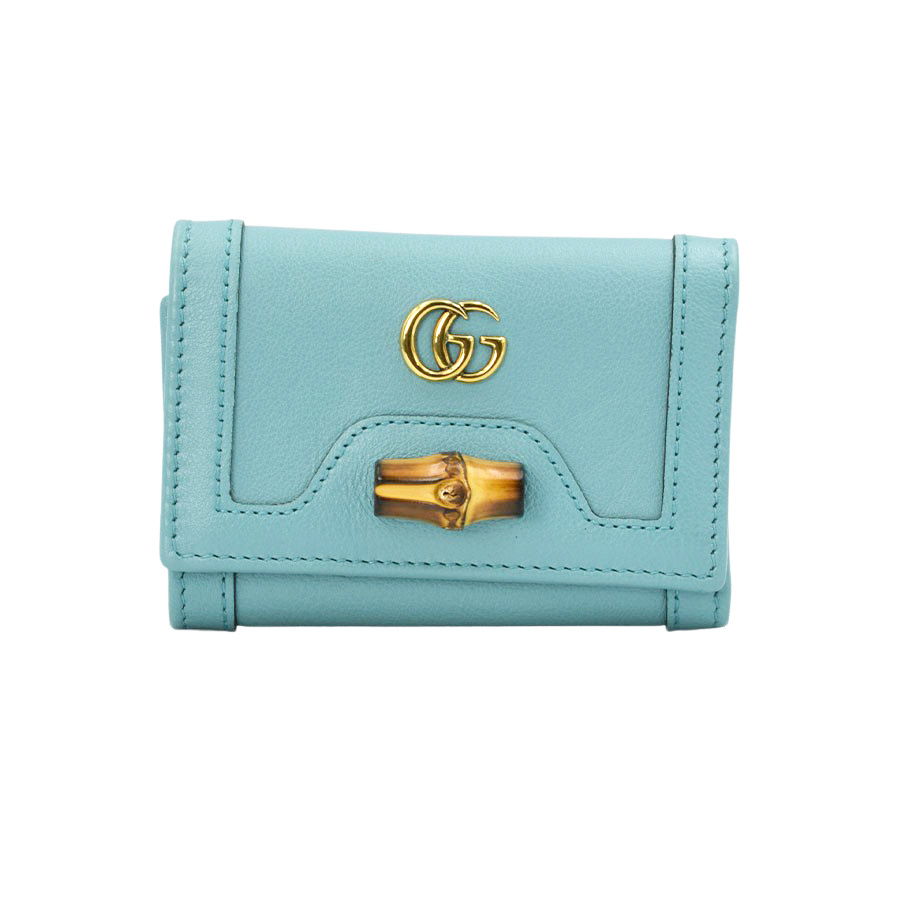 【GUCCI】グッチ 658633 17Q0T 4933 バンブー ダイアナ ミディアムウォレット ともし火青味 なめし革 ダブルG 三つ折り紙入れ コンパクトウォレット 美品【貨物輸送無料】【中古】