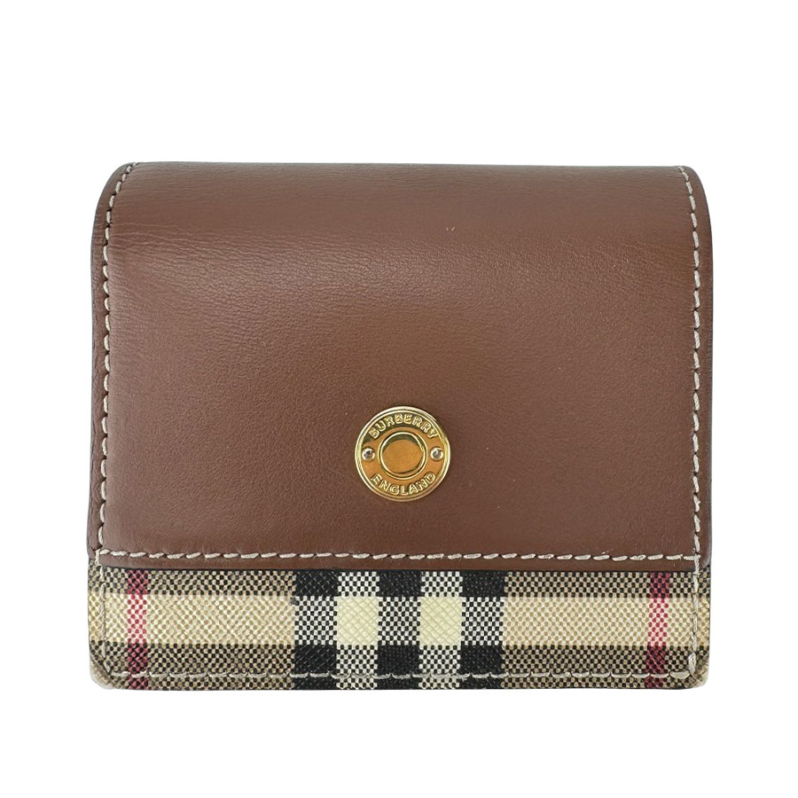 【BURBERRY】赤ちょうちんバリー ビンテージ 照合のしるし アンド なめし革 スモール 折り畳み ウォレット PVC 赤銅色/ベージュ系 ノバチェック 二つ折り紙入れ 【貨物輸送無料】【中古】
