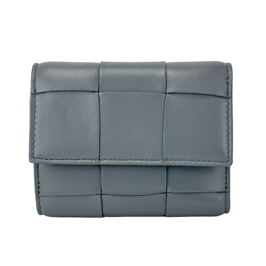 【BOTTEGA VENETA】ボッテガヴェネタ 651372 テープ イントレチャート 三つ折りファスナーウォレット なめし革 薄墨色 三つ折り紙入れ 【貨物輸送無料】【中古】
