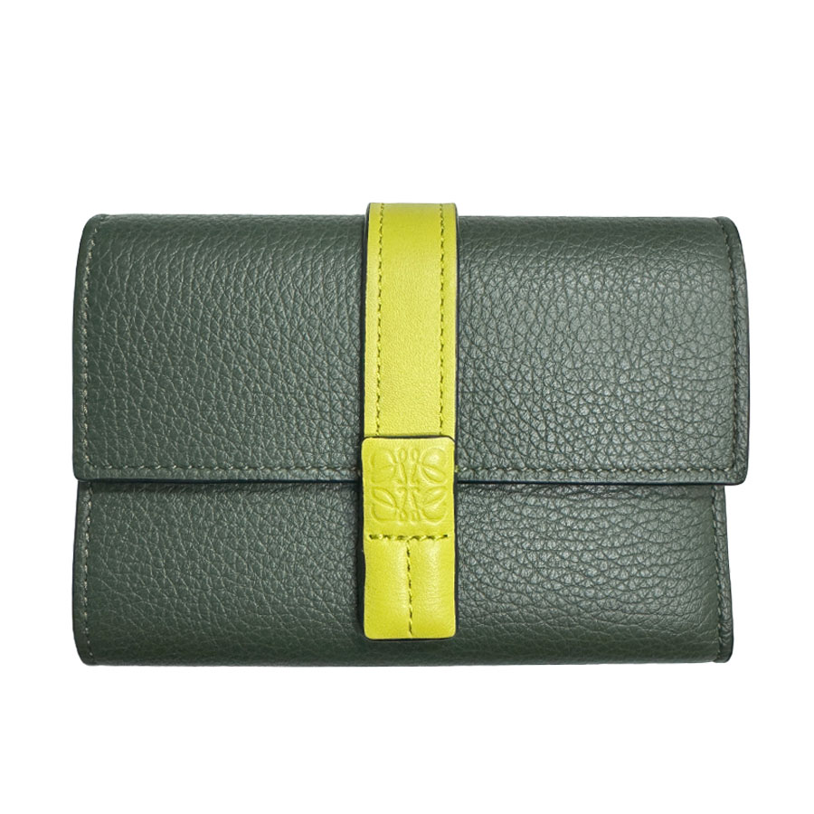 【LOEWE】ロエベ C660S86X01 バーティカル ウォレット スモール（ソフトグレインカーフ） ヴィンテージカーキ/菩提樹黄色 三つ折り紙入れ 【貨物輸送無料】【中古】