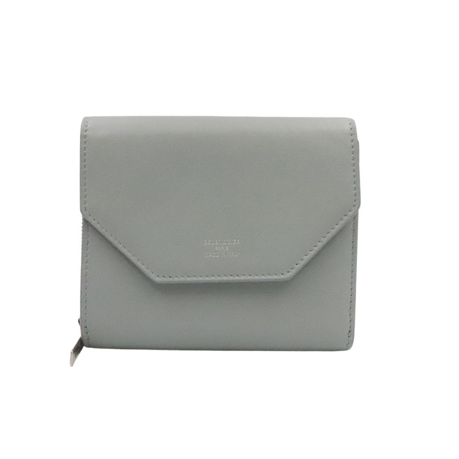 【BALENCIAGA】バレンシアガ ENVELOPE COMPACT BC753762 2AABX 4799 WALLET ASH BLUE/NACRE カーフレザー 薄墨色系 三つ折り紙入れ【貨物輸送無料】【中古】