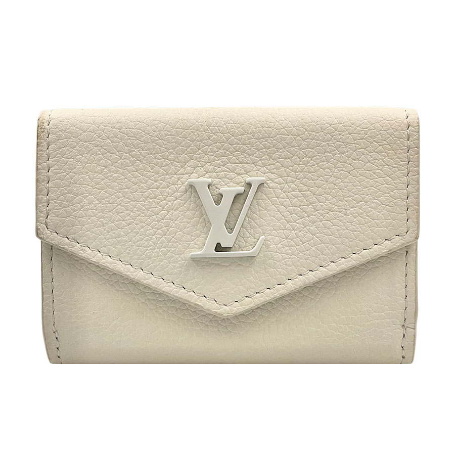 【LOUIS VUITTON】LV ルイ・ヴィトン M68728 ポルトフォイユ・ロックミニ ホワイト トリヨンレザー イニシャル入り 三つ折り財布 【送料無料】【中古】