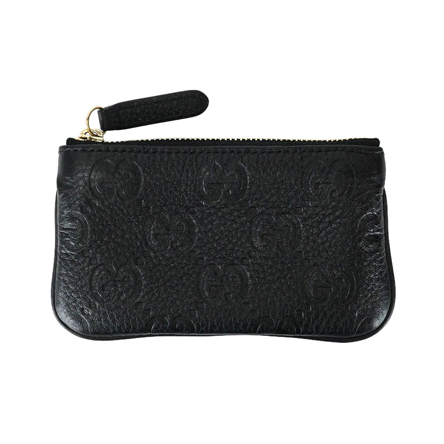 【GUCCI】グッチ 815891 AAEEM 1000 〔GGエンブレム〕キーポーチ ブラック GGグレインレザー/タフタ ライニング コインケース 【送料無料】【中古】