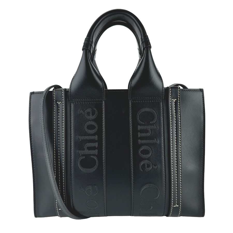 【Chloe】クロエ CH23US397 ウッディ スモール なめし革 トートバッグ 黒いこと ハンドバッグ/ショルダーバッグ 【貨物輸送無料】【中古】