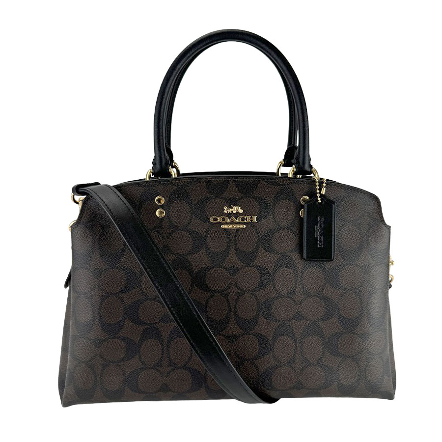 【COACH】コーチ 91495 リリー キャリーオール シグネチャー PVC/レザー ダークブラウン/ブラック 2WAY ハンドバック/ショルダーバッグ 【送料無料】【中古】｜ガージュ　店