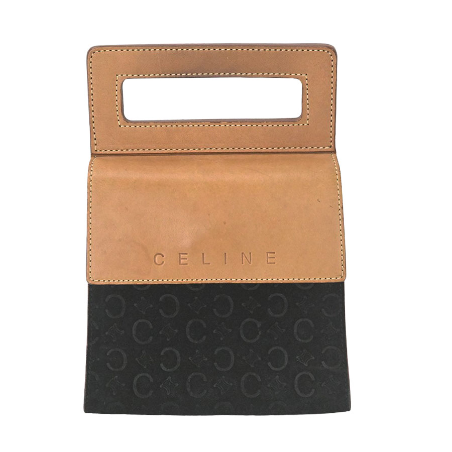 【CELINE】セリーヌ Cマカダム ハンドバック ブラック/キャメル レザー/スエード 【送料無料】【中古】