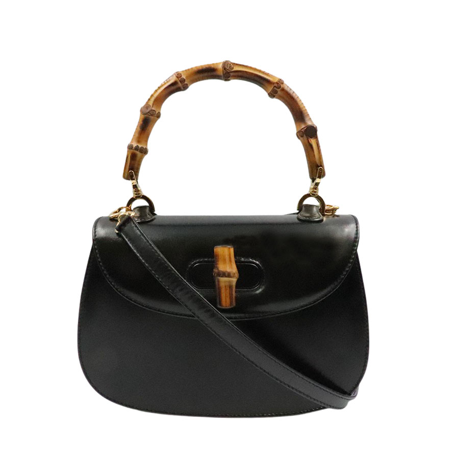 【GUCCI】グッチ 000 2046 0188 バンブー2wayハンドバッグ オールドグッチ ブラック レザー ショルダーバッグ 【送料無料】【中古】