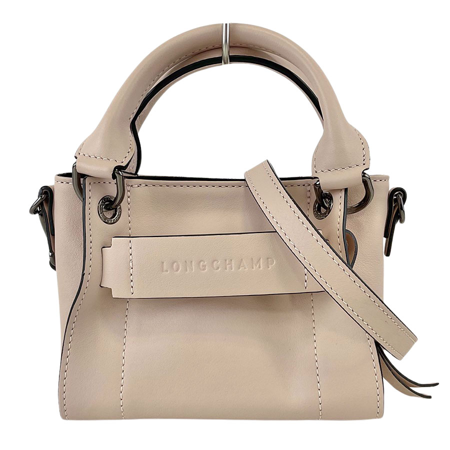 【LONGCHAMP】ロンシャン 10254HCVP72 3D XS トップハンドルバッグ カーフスキンレザー ピンクベージュ系/ダークシルバー金具 ハンドバッグ/ショルダーバッグ 【送料無料】【中古】