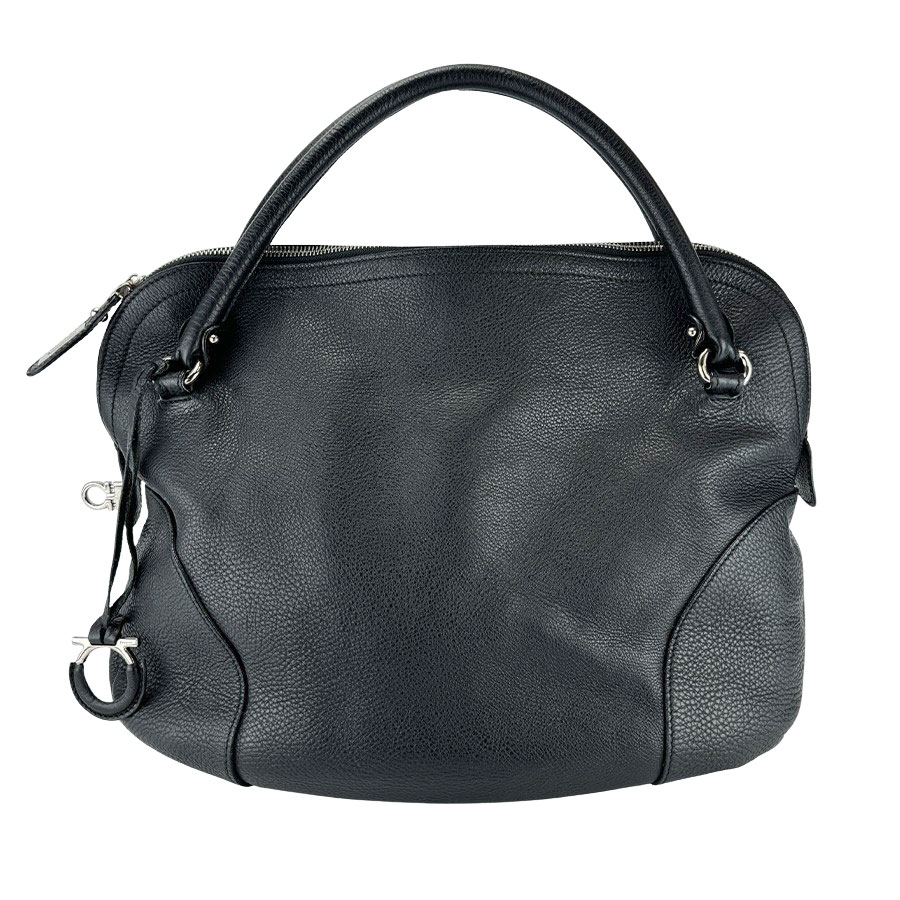 【Salvatore Ferragamo】サルヴァトーレ・フェラガモ ガンチーニ トートバック なめし革 黒いこと ハンドバック 【貨物輸送無料】【中古】 バッグ・小物・ブランド雑貨-トートバッグ