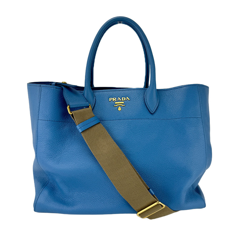 【PRADA】プラダ 1BG041 2WAYトートバッグ なめし革 水色 ハンドバッグ/ショルダーバッグ 【貨物輸送無料】【中古】