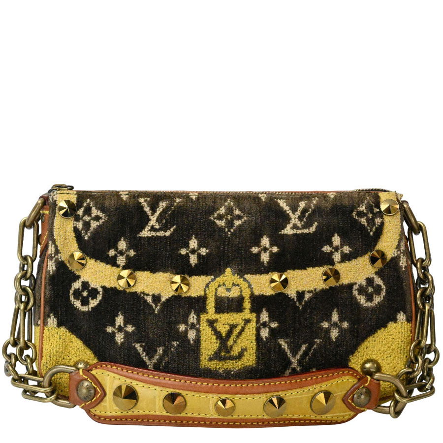 【LOUIS VUITTON】LV ルイ・ヴィトン M92710 ポシェット・アクセソワール モノグラム 騙し絵 天鵝絨 クロコダイル マロン 引っ敷きゴールド金具 付属物合切袋【貨物輸送無料】【中古】