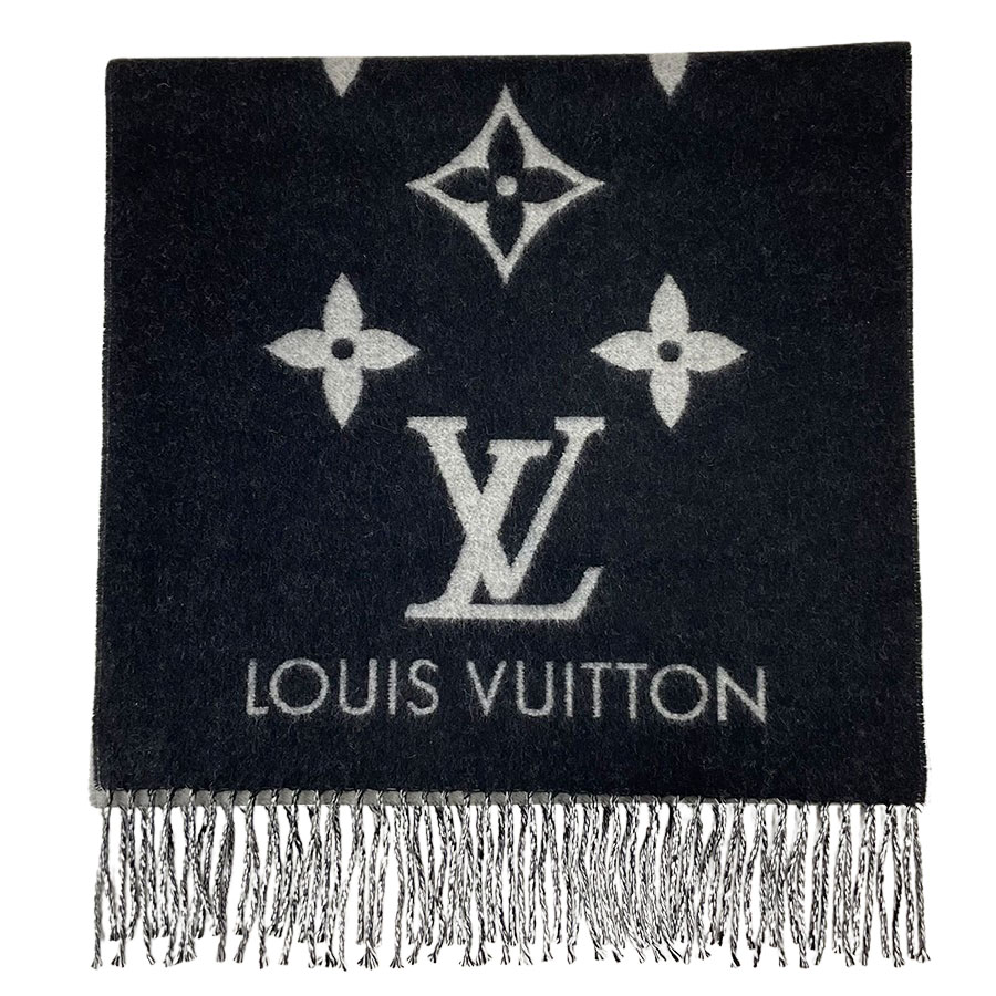 【LOUIS VUITTON】LV ルイ・ヴィトン M71040 マフラー・レイキャビック LouisVuitton名書き カシミヤ100% ノワール  えり巻き【貨物輸送無料】【中古】