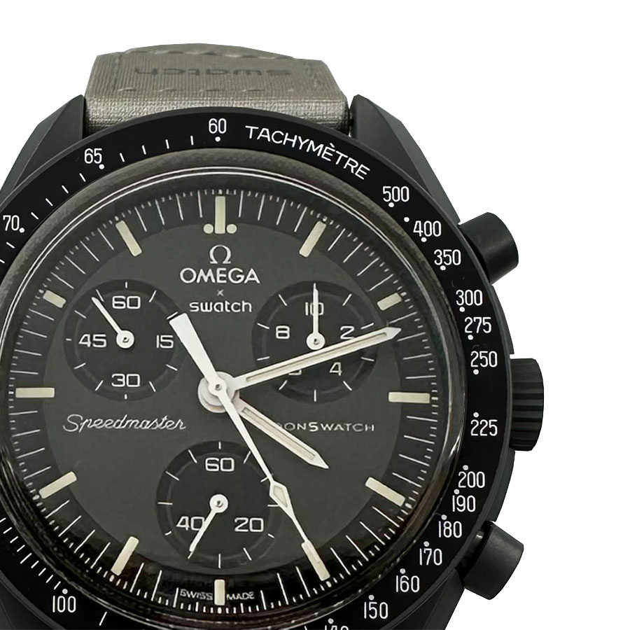 【OMEGA×swatch】ゼロ×スウォッチ SO33A100 MISSION TO MERCURY MoonSwatch Bioceramic バイオ陶器/ベルクロストラップ メタリックグレー/黒いこと 薄墨色文字記号盤 石英 ビジネスウォッチ メンズウオッチ 【貨物輸送無料】【未当てはめる】【中古】