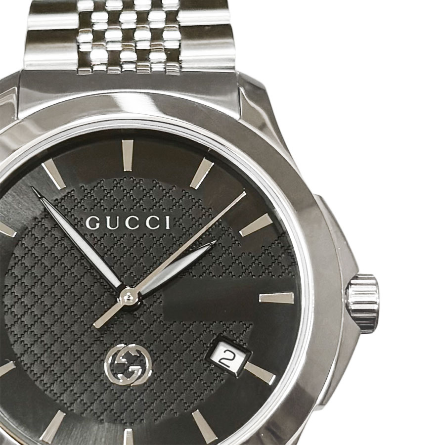 【GUCCI】グッチ YA1264106 126.4 Gひと休み受け答え ステンレス鋼スチール写真 黒文字盤 石英 メンズウオッチ 【貨物輸送無料】【中古】