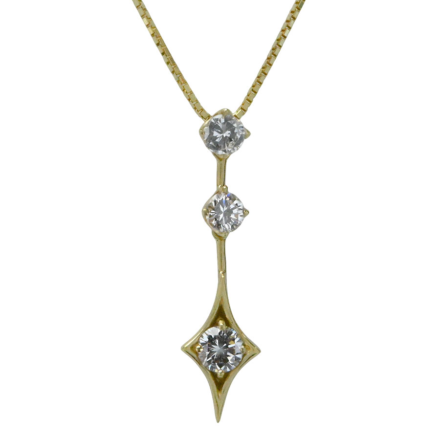 【ネックレス】 【GINZA TANAKA】田中貴金属 K18 ダイヤモンド 3P ペンダントネックレス 45cm 【送料無料】【中古】