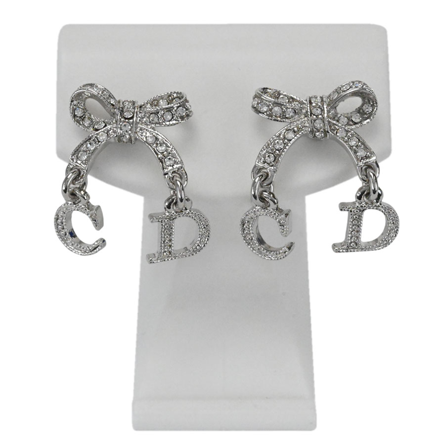 【美品】Dior ディオール Dロゴフラワーモチーフピアス シルバー coeuriche777_11805