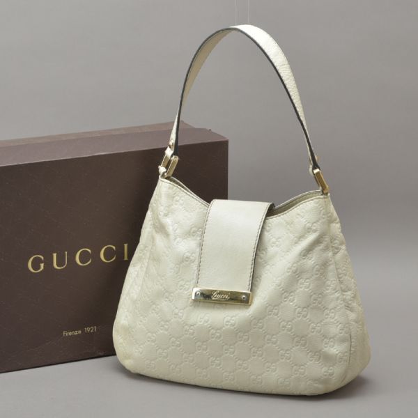 美品 GUCCI グッチシマ ワンショルダーバッグ GG 型押しレザー ホワイト 箱付き 211934 トートバッグ 肩掛け 鞄 /b.i 27,625円