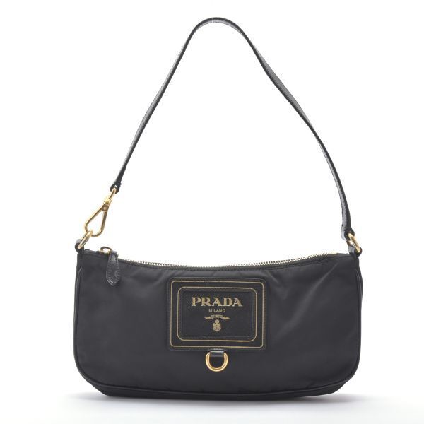 美品 PRADA プラダ ショルダーバッグ ナイロン サフィアーノレザー ブラック ハンドバッグ アクセサリーポーチ 鞄 /c.c/c.e