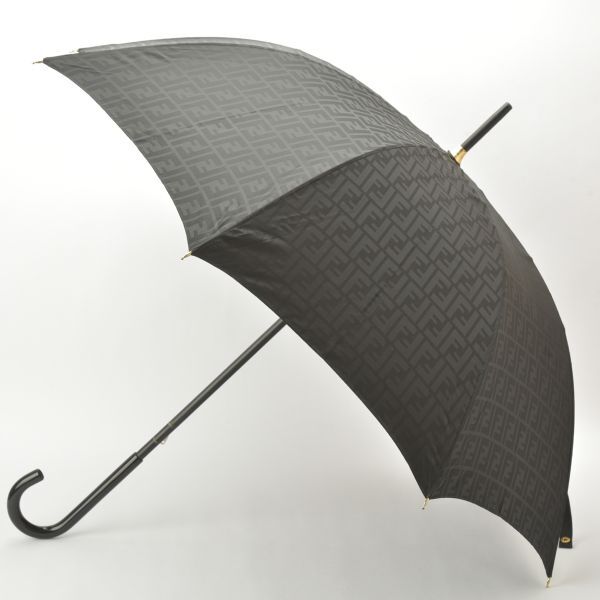 美品 FENDI フェンディ ズッカ柄 長傘 ブラック FFロゴ 親骨60cm 雨傘 雨具 ポリエステル アンブレラ 男女兼用 /k.e/k.e