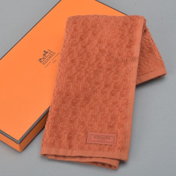 未当て嵌める HERMES エルメス カレ 西洋手ぬぐい 御手々西洋手ぬぐい 綿織物 オレンジ色 箱付き添い人 パイル地 CARRE JACQUARD FACE 汗手拭い /k.b/