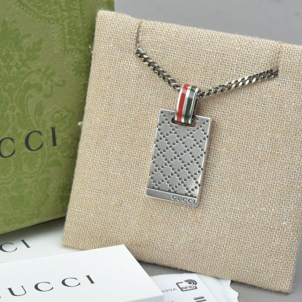極美品 GUCCI グッチ ディアマンテ 一皿 首飾り 925 しろがね色 310481 シェリー酒生産ライン シャンデリヤ 佩び物 /■a.k/