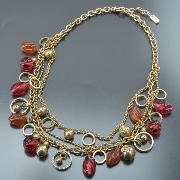 激レア!! ヴェルサーチ カラーストーン メデューサ ネックレス ゴールド レッド 色石 アクセサリー VERSACE 希少 /■k.i/k.g|Gain Trust 店