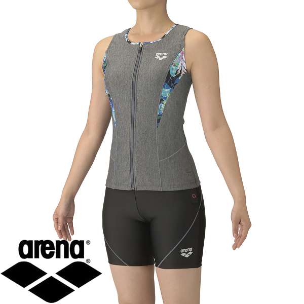 ◆◆◎ ＜アリーナ＞ ARENA フィットネスセパレーツ(カバーバック・ミドルレッグ・差し込みパッド) AS5FWF46L (GYBK：グレー×ブラック) AS5FWF46L-GYBK