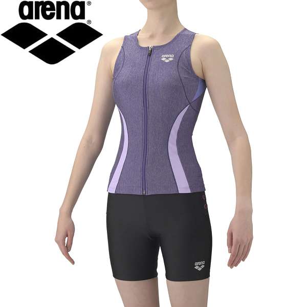 ◆◆◎ ＜アリーナ＞ ARENA フィットネスセパレーツ(カバーバック・ミドルレッグ・差し込みパッド) AS5SWF41L (PPBK:パープル×ブラック) AS5SWF41L-PPBK