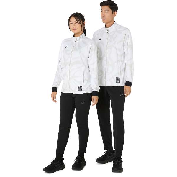 ◆◆ ＜アシックス＞ ASICS ドライグラフィックストレッチニットジャケット 2031E985 (100：BRILLIANT WHITE) 2031E985-100